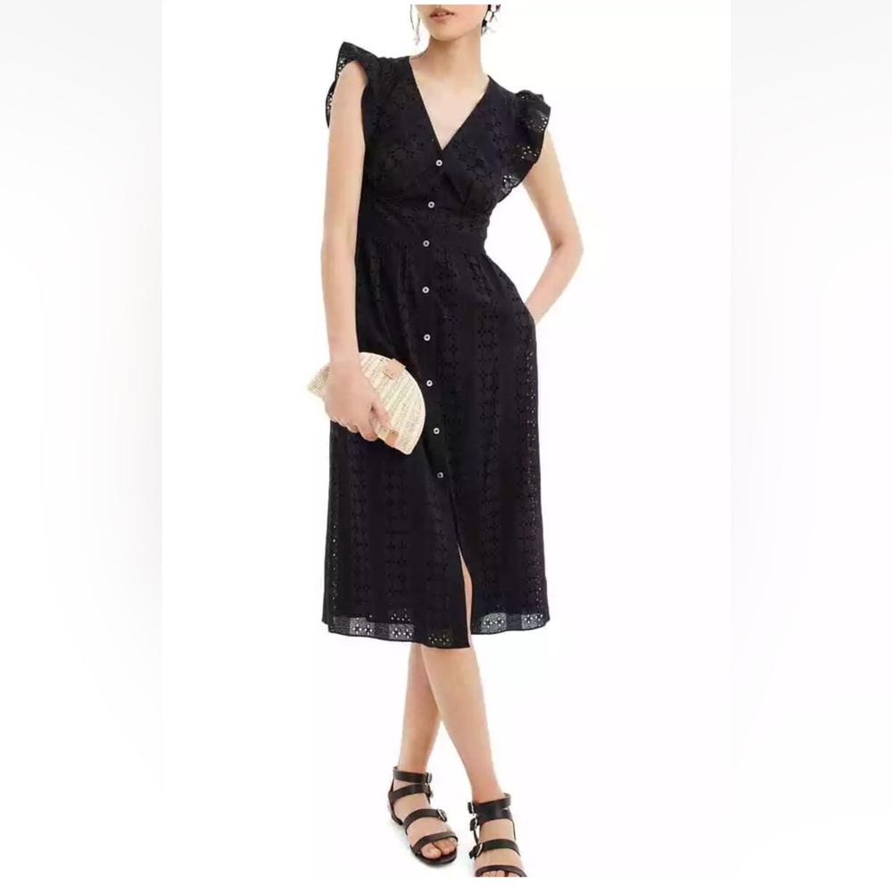 J. Crew Black Eyelet Midi Dress